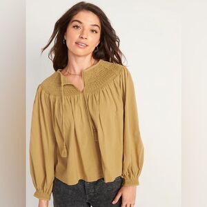 Old Navy Long-Sleeve Smocked Embroidered Blouse